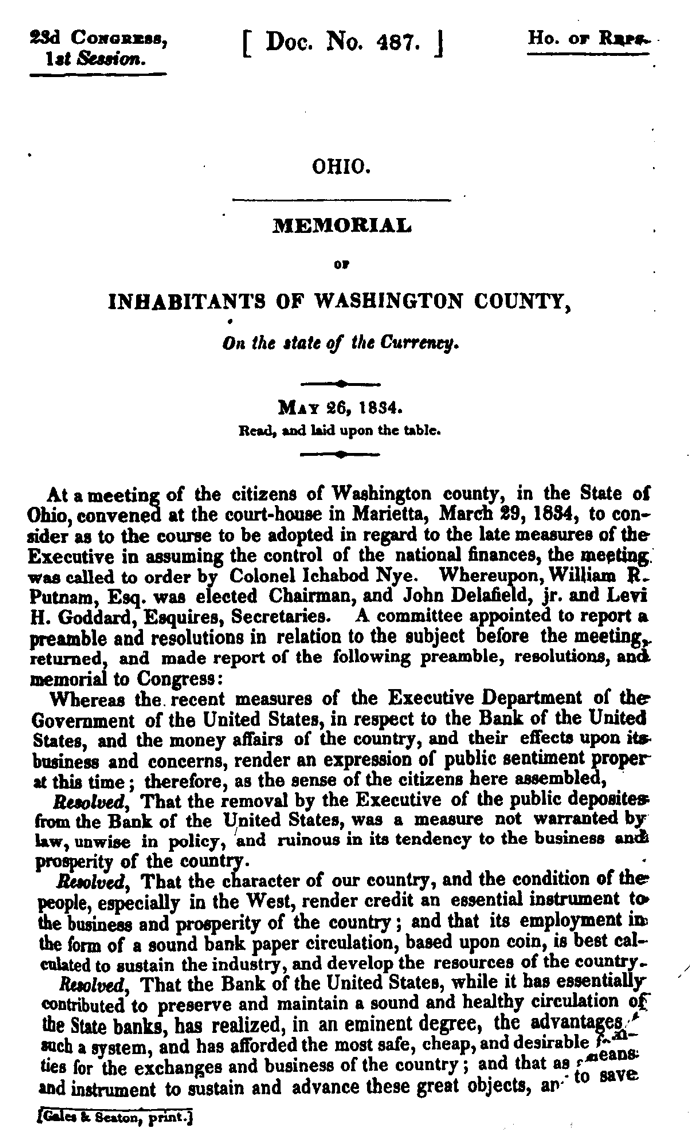 Page 1 1834 Petition on Currency